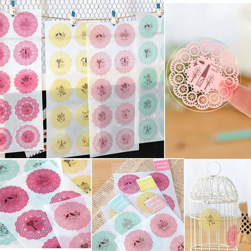 

10 Sticker/sheet Stationery Sticker Scrapbook Round Lace Decoration Transparent Calendar Diary Book Sticker Scrapbook Decoration