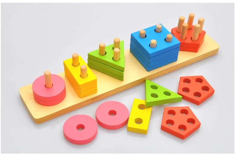 Baby Toys Stack & Sort Board Wooden Geometric Blocks Building Blocks