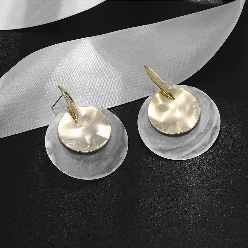 

Original Brand Girls Dangling Drop Earrings Big Round Metal Trendy Ear Jewelry Double Layer Female Brincos Women Dangler 2019