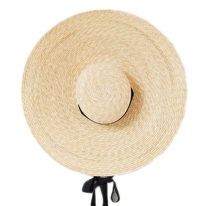 Wide Brim Hat Summer Beach Wheat Straw Women Boater hat with Ribbon Tie For Vacation Holiday Audrey Hepburn 671073