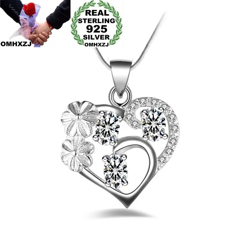 

OMHXZJ Wholesale Personality Fashion OL Woman Girl Party Gift White Amethyst Heart AAA Zircon 925 Sterling Silver Necklace NC40