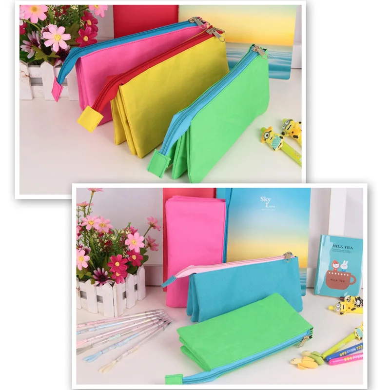 3 Layers Double Zipper Pencil Case Bag Big Capacity Storage School Stationery Pencil Bag Holder