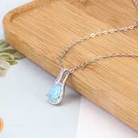 925 Sterling Silver Water Drop Blue Opal Necklaces for Women Geometirc Necklaces & Pendants Jewelry Gift  (JewelOra NE103210) - Image 4