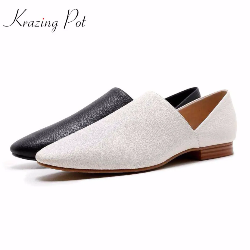 

Krazing Pot full grain leather soft skin shallow summe girl round toe slip on solid concise low heels young fashion shoes L21