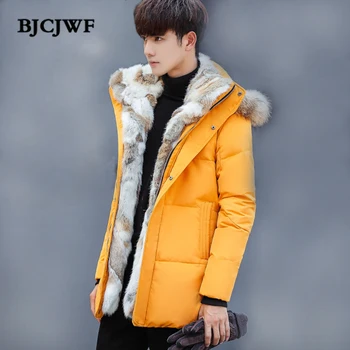 

Winter jacket men 2018 long Down Coat Luxury raccoon fur collar Removable Hooded plus velvet thickening Outwear Plus size 4X 5X