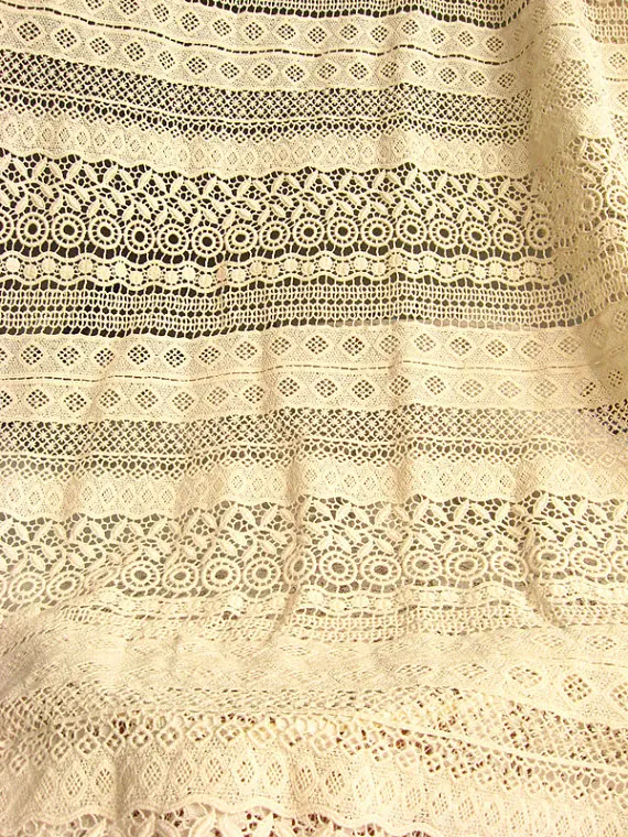 

ivory cotton Lace Fabric, antique crocheted lace fabric for DIY sewing supplies by the yard