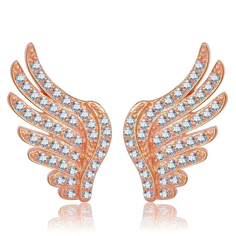 

Angel Wings Sliver Drill Rose Gold Ear Clip Stud Earrings Zircon Fashion Earring for Women Simple Wedding Party Lady Jewelry