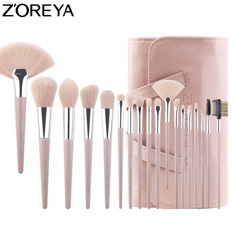 

ZOREYA Make Up Brush Set 18pcs Professional Makeup Brushes With Cosmetic Bag Powder Foundation Eye Shadow Fan Brush For Beauty