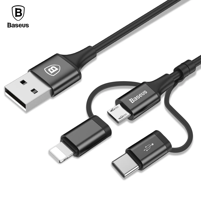 Koop Baseus 3 in 1 Usb kabel Voor iPhone Micro USB Type C Mutil Charger Kabel Voor iPhone X 8 7 samsung Oneplus Android Telefoon Kabels