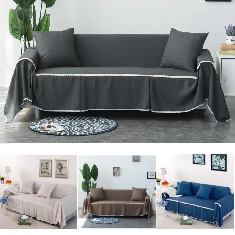 

1set Single Double Three Four Seats Lmitation Linen Fabric Sofa Covers Solid Color Towel Slipcover Plush Non-slip Couch Mats