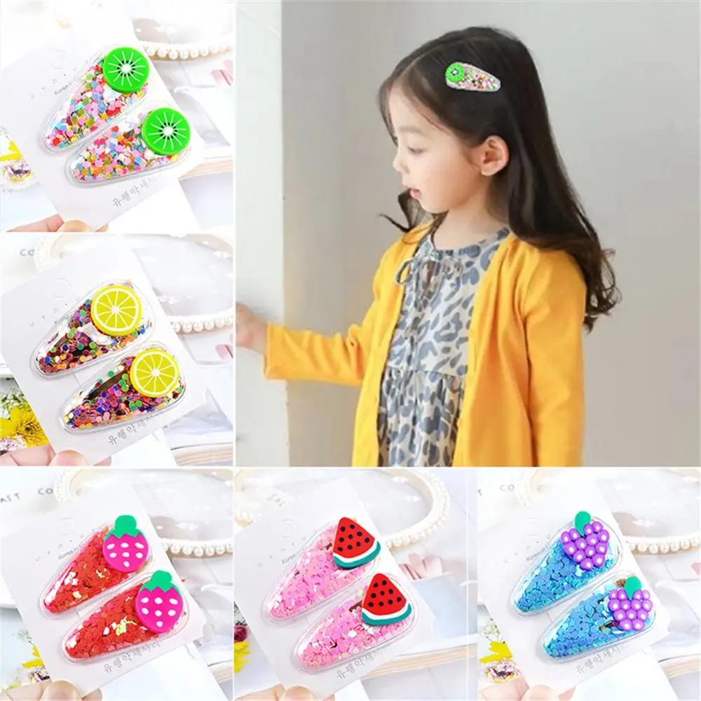 

M MISM 2pcs Kawaii Fruit Hair Clips Kid Girls Sequin Hairpins BB Clip Children Hair Accessories Transparent Hairpins Barrettes