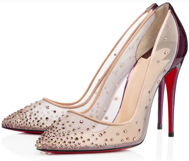 Stunning Mesh Vamp Women Pumps Rhinestone High Heels Wedding Shoes Stunning Mesh Vamp Women Pumps Rhinestone High Heels Wedding Shoes Purple Crystals Stiletto Bridal In S From On Aliexpress