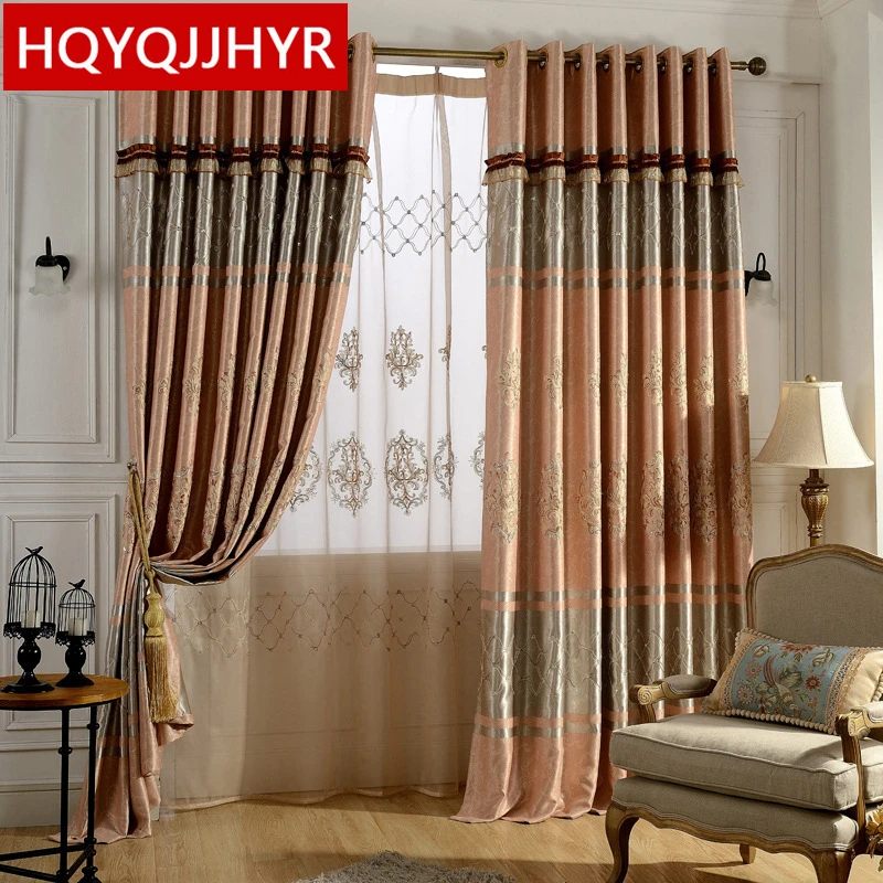 European Luxury Embroidered Floor Length Curtains Full Blackout
