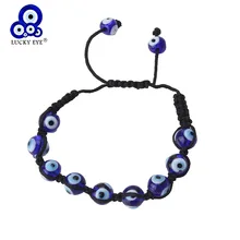 Lucky Eye синий браслет с черными бусинами сглаза плетеный