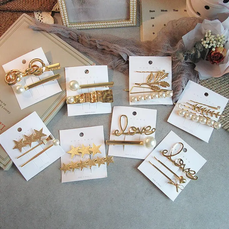 

Fashion pearl letter geometry hairpin set metal hair clip Barrettes Headwear simple Hair Grip Hair Accessories For Women girls