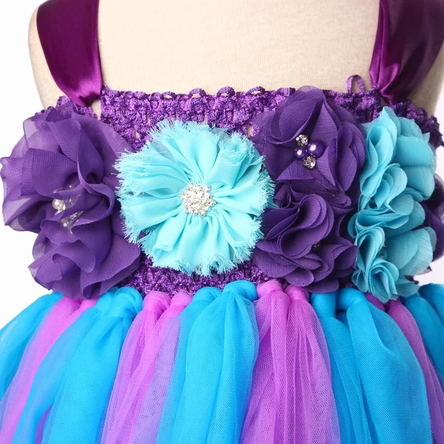 Purple Turquoise Flower Girl Tutu Dress Peacock Style Girls Ball Gown (6)