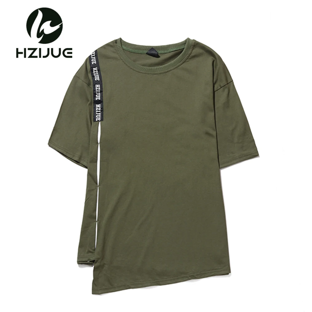 

HZIJUE 2018 Fashion Brand Kanye West soild Color irregular Hip Hop streetwear Swag tyga Men T-shirt Cotton T shirt Short Sleeves