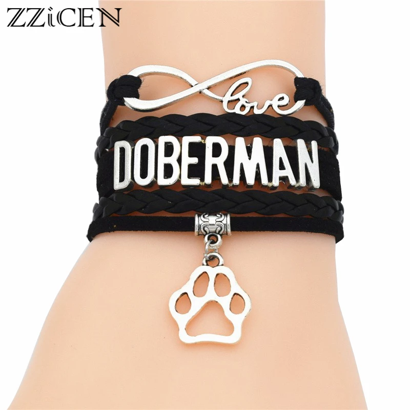 

Handmade DIY Infinity Love Animal Dog Bracelet DOBERMAN Paw Pendant Bracelets Bangles Animal Breed Puppy Jewelry