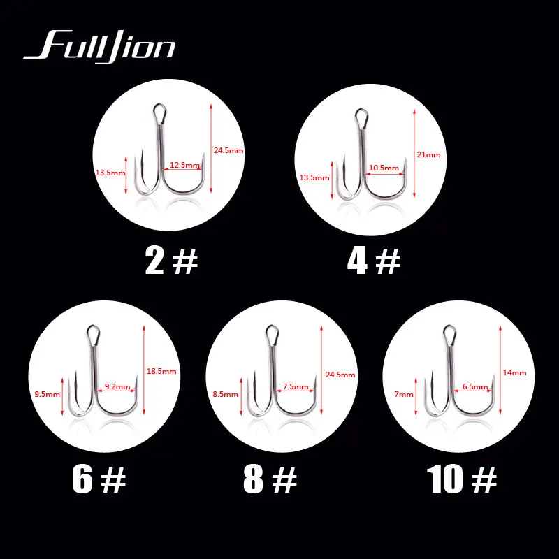 Fulljion 50 шт./лот крючки с высоким содержанием углерода Сталь тройные Крючки рыболовные снасти для рыбалки рыболовные крючки 2/4/6/8/10# три цвета