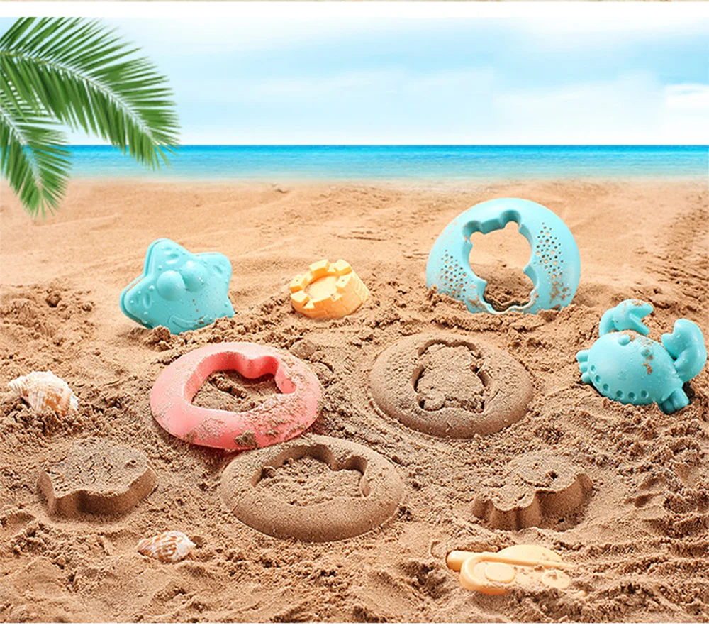 Soft Silicone Beach Sand Toys for Kids SandBox Set Seasand Bucket Rake Hourglass Water Table Play Fun Shovel Mold with Bag