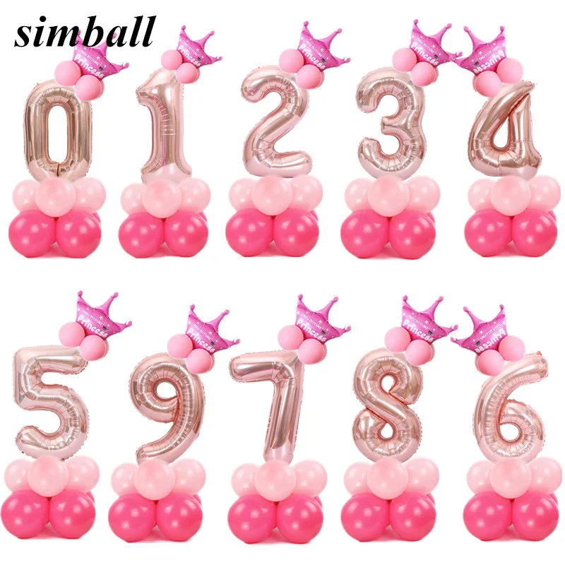 

17PCS Valentine's Day Balloon 0-9 Rose Gold Number Foil Balloons Digital Helium Ballon Happy Birthday Party Baloon Adult Globos