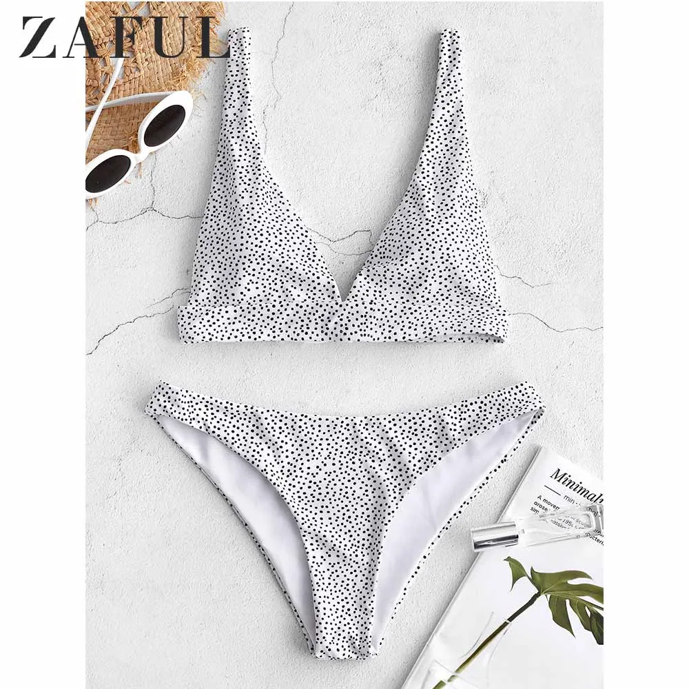 

ZAFUL Bikini Polka Dot Plunging Bikini Set Women Wire Free Women Summer Swimsuit Sportswear Holiday Beach Bathing Suit Swimwear