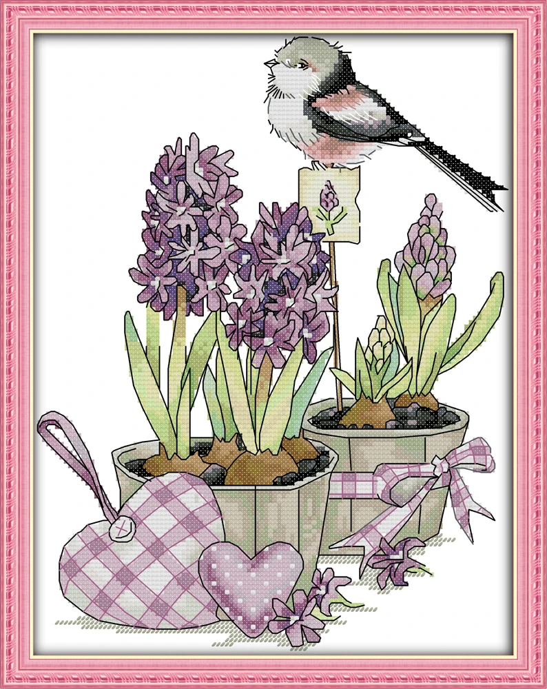 

A bird on a flowerpot cross stitch kit aida 14ct 11ct count printed canvas stitches embroidery DIY handmade needlework