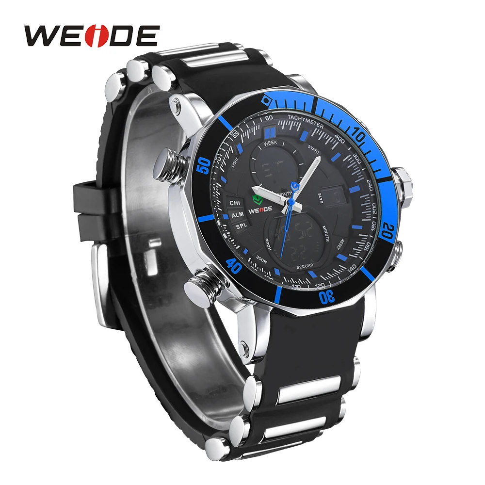 Gift WEIDE Chronograph Stopwatch  Date Analog Quartz Digital Silicone Strap Wristwatch Alarm Dual Time Zone Relogio Masculino