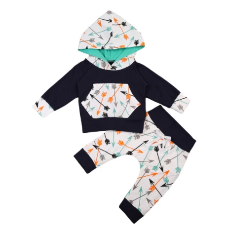 

2018 Autumn Newborn Baby Arrow Clothes Long Sleeve Hooded Sweatshirt Tops+Pant 2PCS Tracksuit Infant Boy Girl Clothing Set