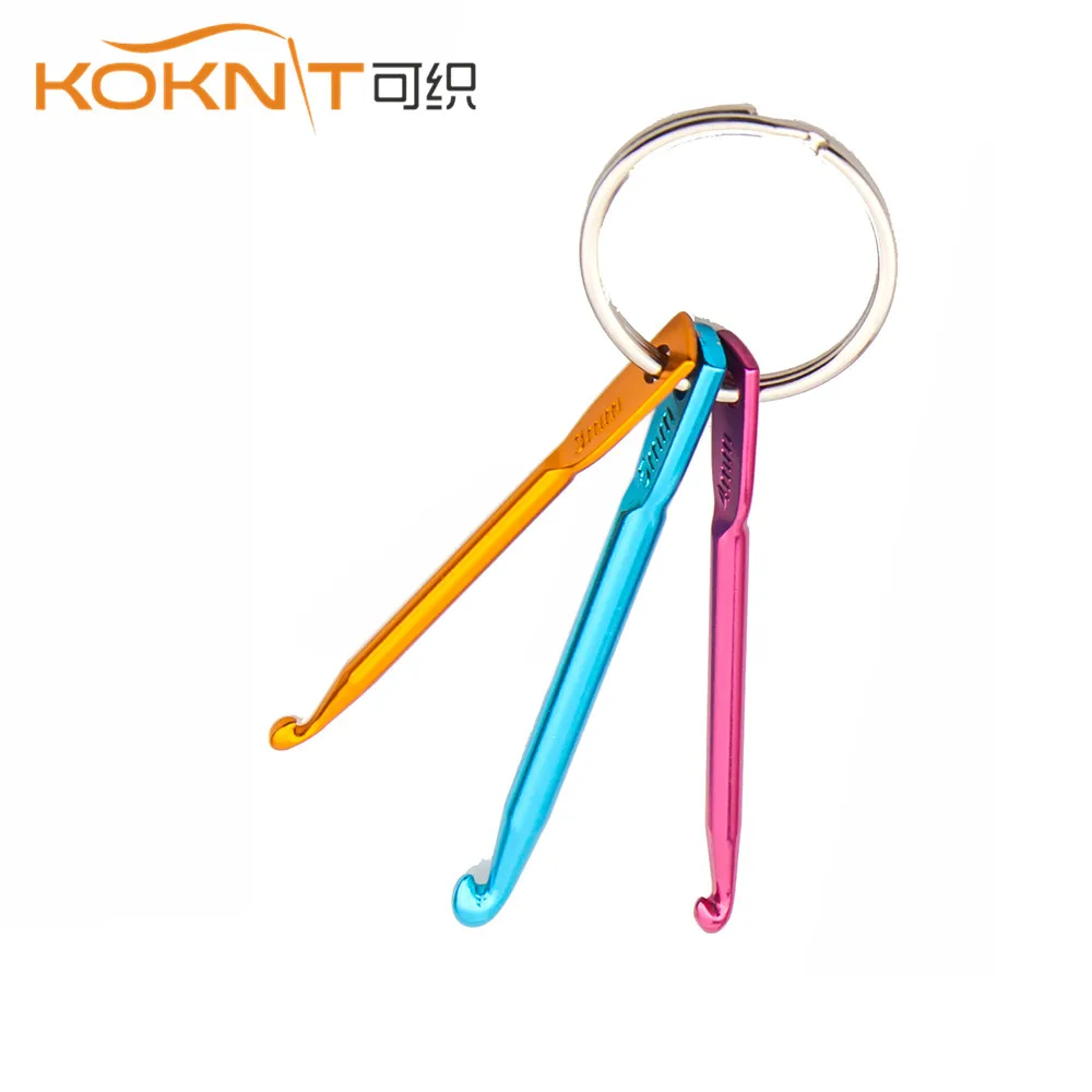 KOKNIT, 3 размера в 1 Набор, мини алюминиевый брелок для ключей, крючки для вязания, многоцветные инструменты для рукоделия, спицы для вязания