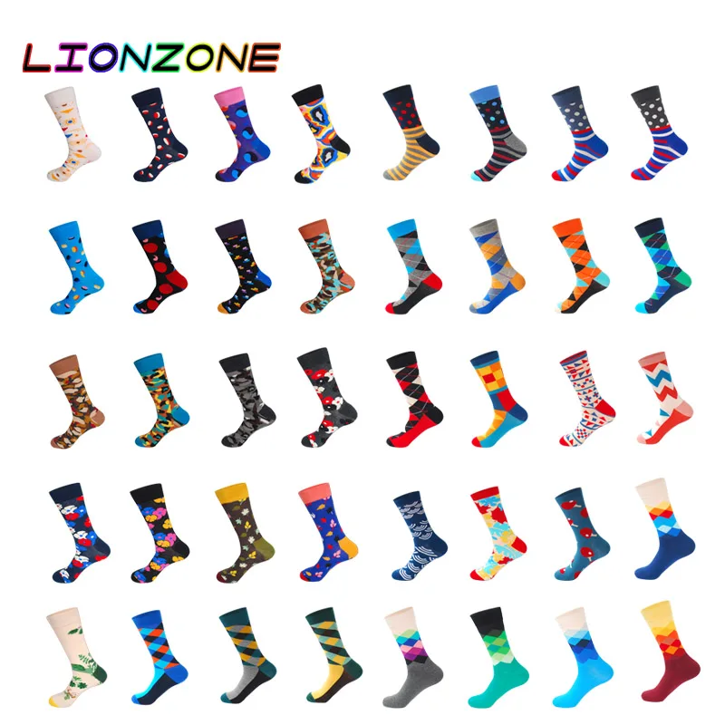 LIONZONE фирменные качественные мужские и женские Носки Happy цветные хлопковые носки