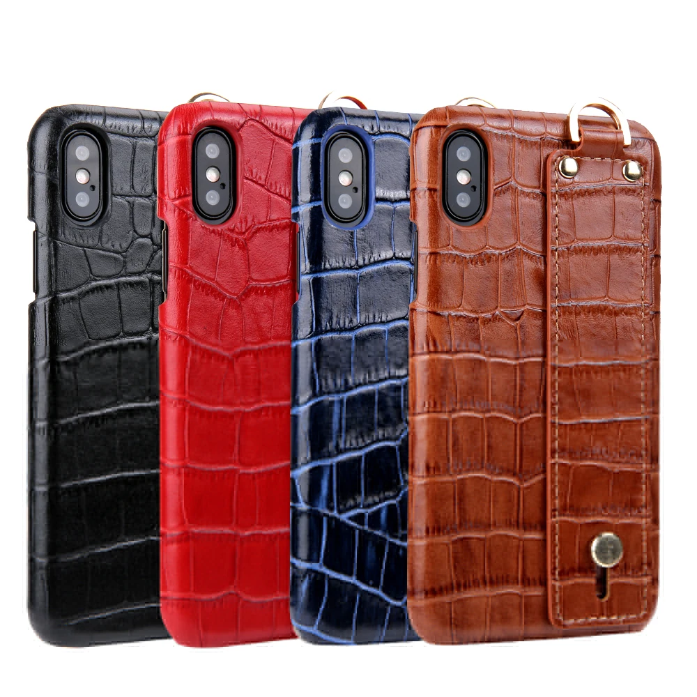 

XS MAX case Genuine Leather phone cases For iPhone xs max XR 7 8 PLUS Finger Strap Grip Ring Holder Stand cover Crocodile skin