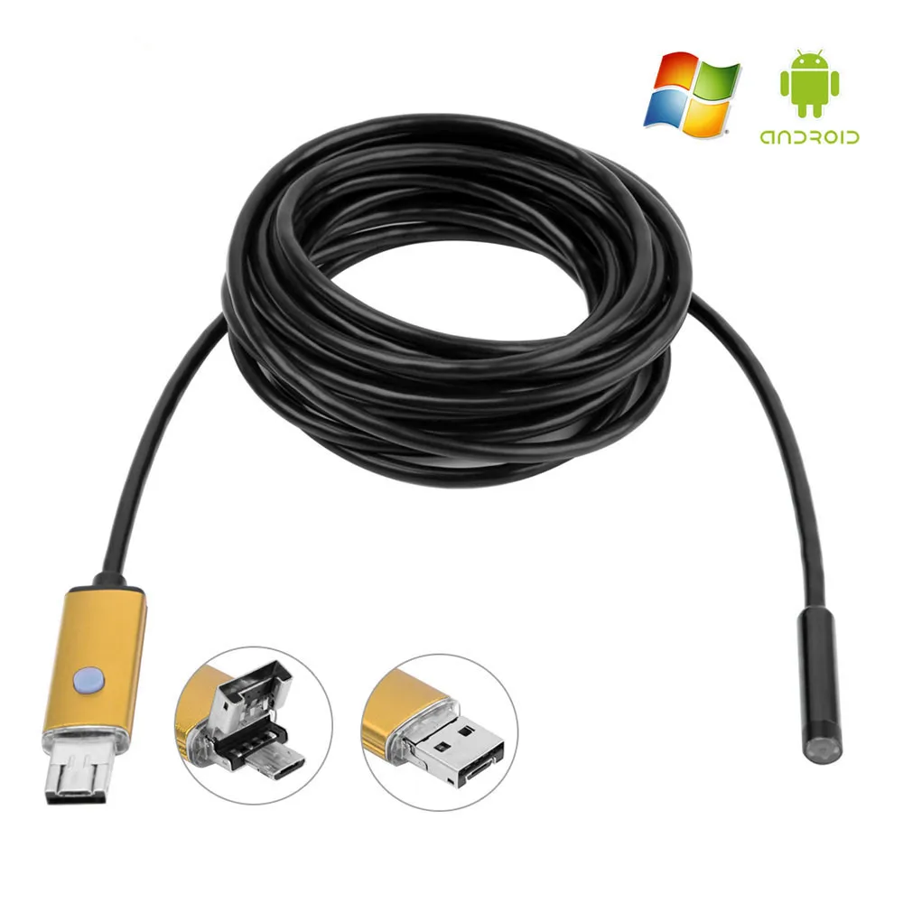 2 в 1 Android USB эндоскопа инспекционной 7 мм Камера 6 LED HD IP67 Водонепроницаемый 10 м