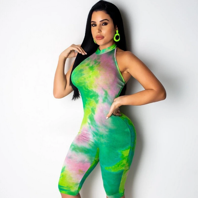 

Women Jumpsuit Romper Bodycon Playsuit Soft Sleeveless Backless Halter Body Top Tie Dying Clubwear Trousers Party Jumpsuits