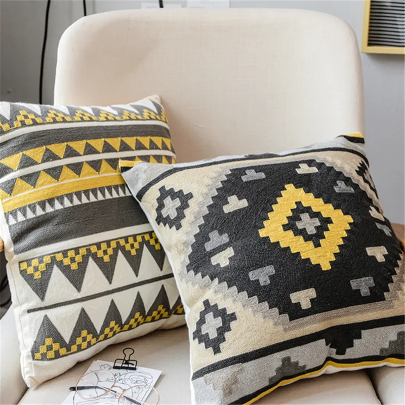 Junwell диванные подушки, 18x18 дюймов, хлопок, полная вышивка, геометрические круги, декоративные подушки
