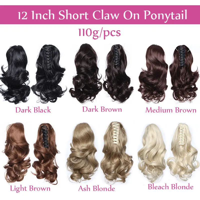 HAIRRO 12" Short Wavy Ponytail Hair Extensions Claw Clip On Ponytail Hair Extension Synthetic Extension For Women
