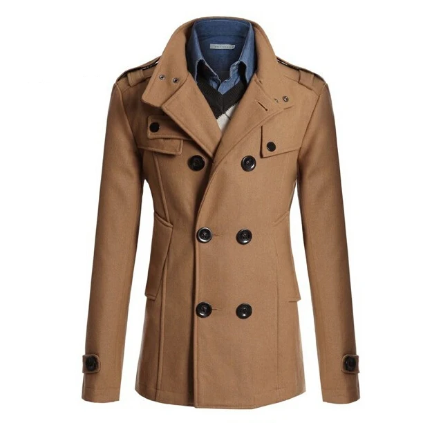 Slim Fit Long Coat Warm Double Breasted Peacoat Coat Jacket Beige-in ...