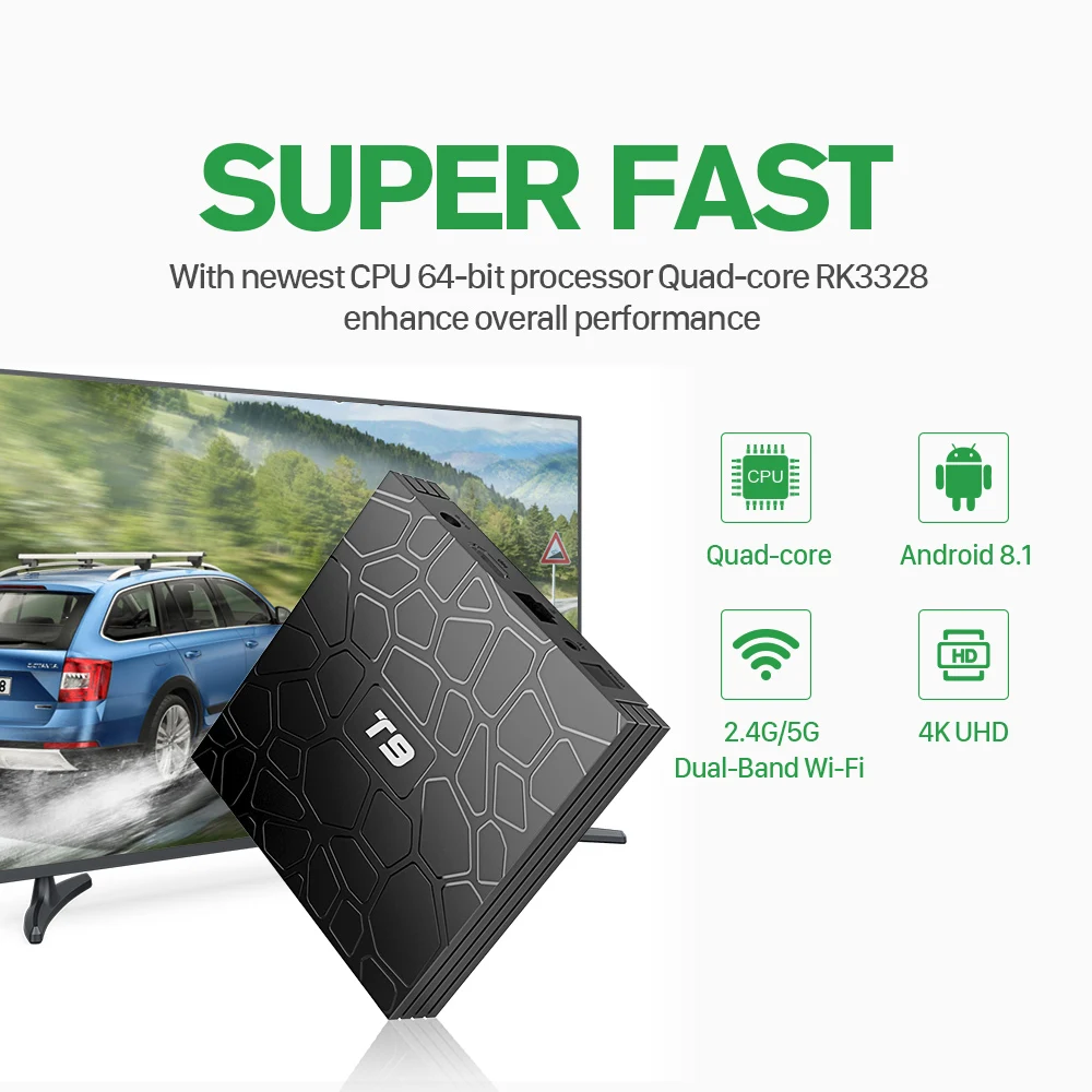 T9 Android 8.1 Tv Box RK3328 4GB 64GB With QHDTV Iptv Subscription French Arabic Belgium Morocco Netherlands Iptv Smart Box     