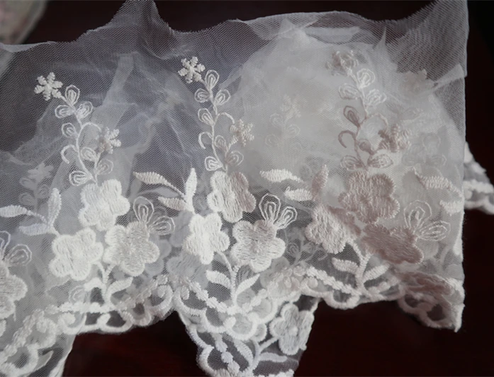 14 yards pink lace fabric by the yard, ivory mesh embroidered lace