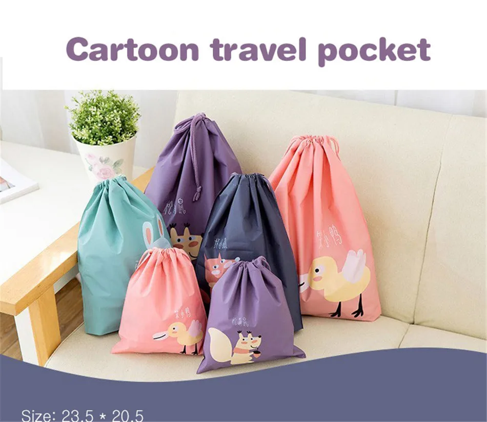Cute Cartoon Waterproof Storage Bag For Clothing Shoes Underwear Kawaii Organizer Bag Drawstring Bag Housekeeping Stationery Bag (1)