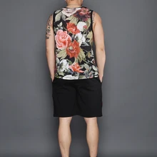 Хип-хоп панк Повседневный цветочный принт сетки тренировки подходят Jogger для мужчин тонкий жилет без рукавов тройник Топ уличная японский плюс негабаритных