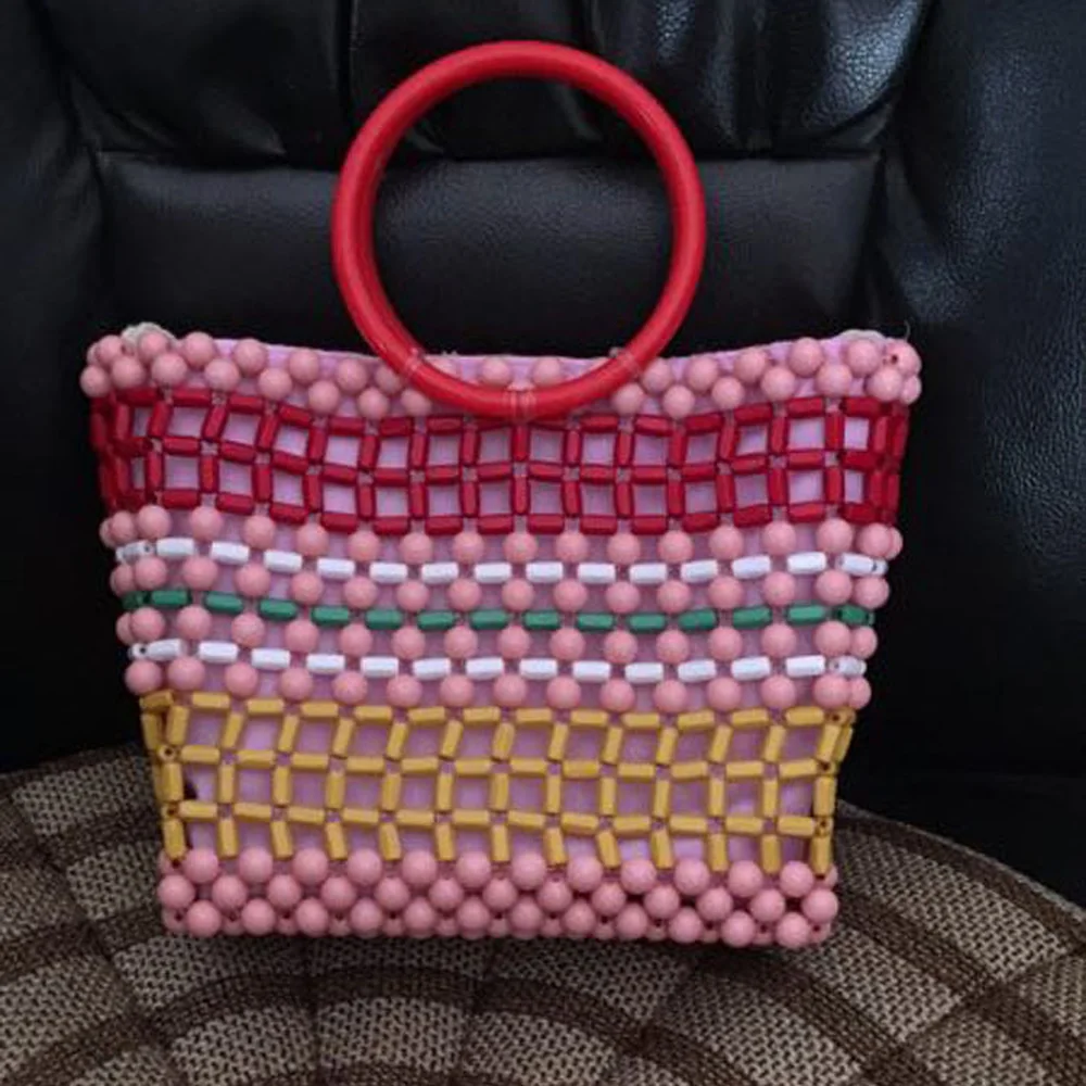 Retro Wooden Beads Woven Niche Acrylic Crystal Hand-made INS Handbag