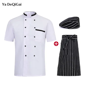 

Double breasted Short Sleeve chef Work clothes Chef Restaurant uniforms Breathable catering Jacket Apron men and women chef hat