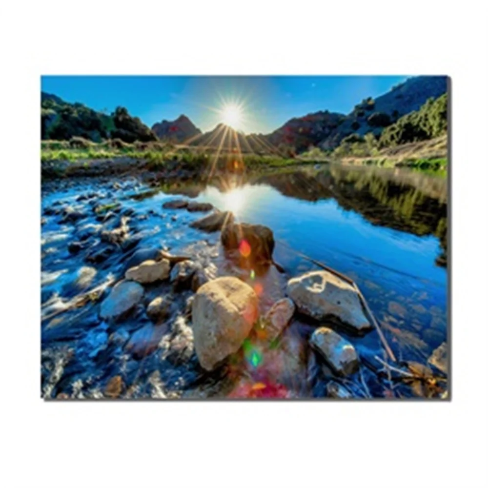 

Summer Natural Scenery Sunshine Lake Stone Mountains Oil Canvas Wall Artwork For Home Decoration Living Room Bathroom No Frame