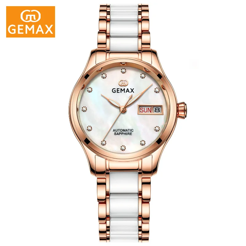 

Genuine waterproof automatic mechanical watch ladies fashion steel ceramic calendar watch