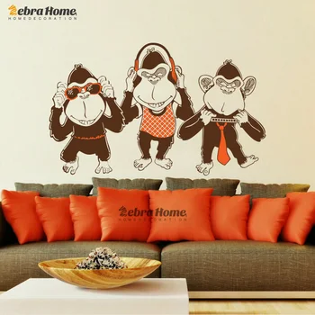 

Three Monkey Listening Music and Dance Wall Decal Sticker Art Children Baby Bedroom Mural Wallpaper Boy Nursery Room 60x100cm