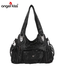 Angelkiss бренд Для женщин Сумки ПУ мыть Сумки высокое качество Сумки на плечо Вместительные сумки Сумка для женщины Курьерские Сумки С Короткими Ручками Сумки