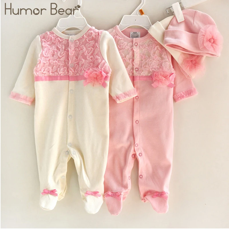 Humor Bear Princess Style Newborn Baby Girl Clothes Girls Lace Rompers+Hats Baby Clothing Sets Infant Jumpsuit Gifts