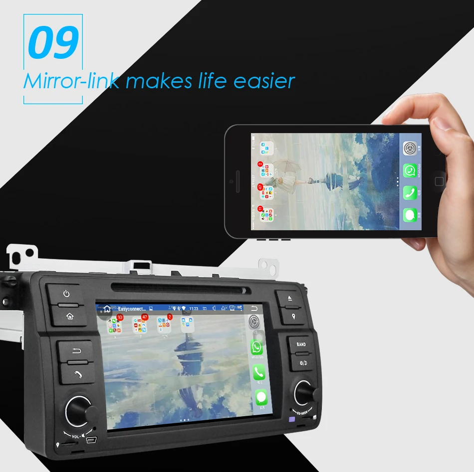 Perfect Eunavi 1 Din Android 9 Car Multimedia For BMW E46 M3 318/320/325/330/335 Rover 75 1998-2006 DVD Radio GPS Navigation DSP WIFI 14