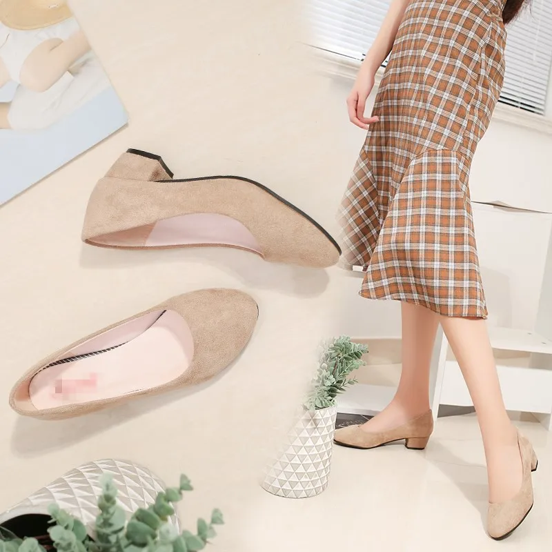 EOEODOIT/Женская офисная обувь; туфли-лодочки на каблуке 3 см; туфли из флока на низком квадратном каблуке с круглым носком без застежки